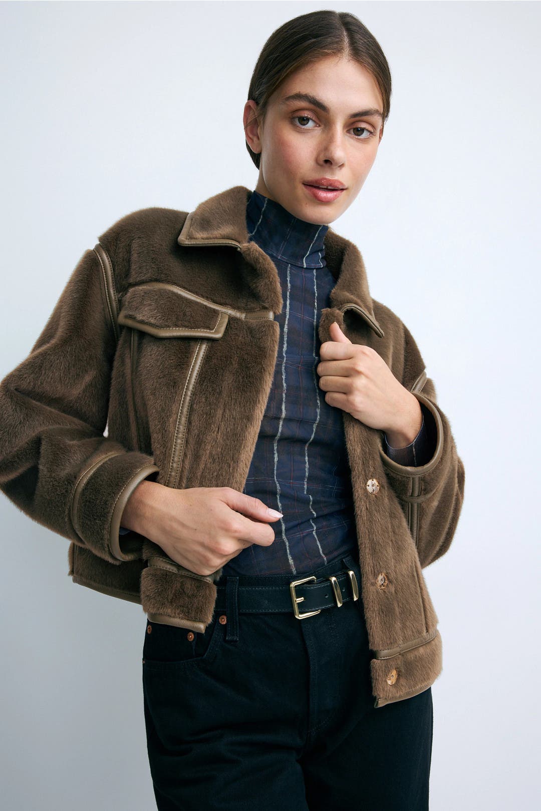 Green Monge Collarless Faux Fur Jacket by ZAPA | Rent the Runway