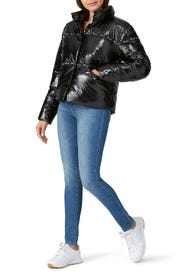 Black Glossy Puffer Jacket by Champion