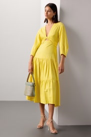 Yellow Twist Front Midi Dress by Derek Lam 10 Crosby x RTR