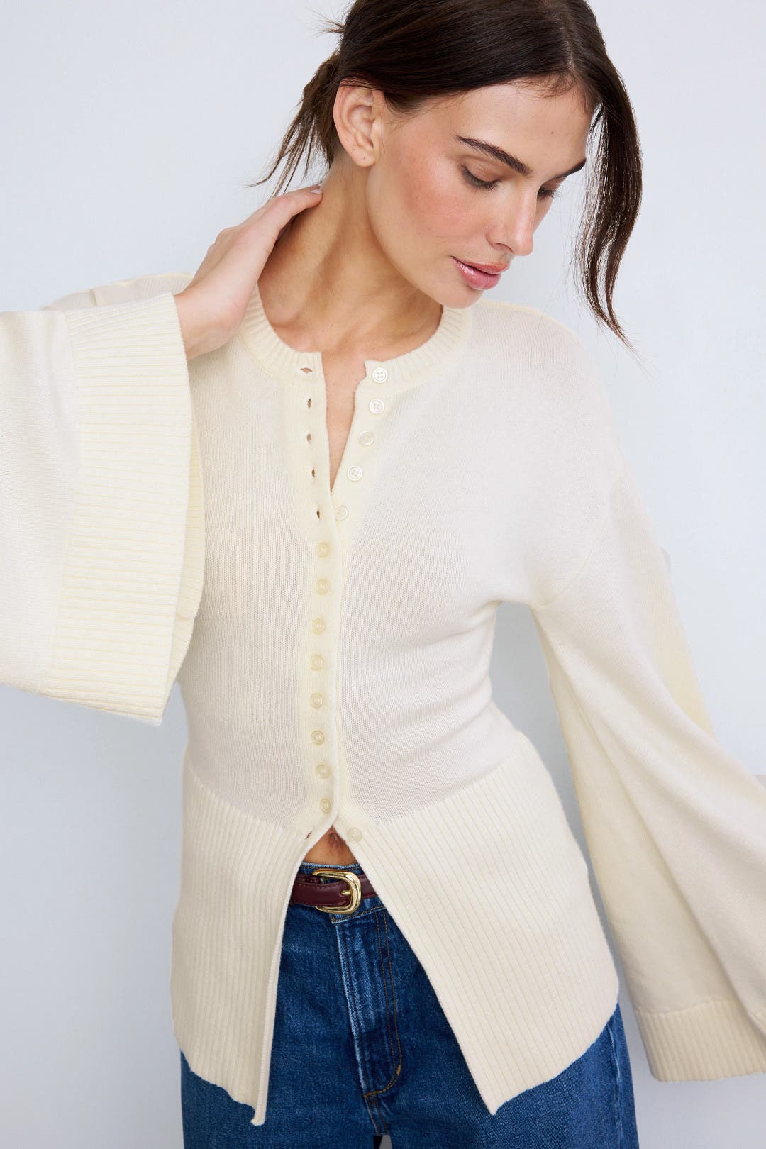 Button Front Cinched Cardigan by WEWOREWHAT | Rent the Runway