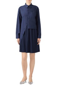 Navy Pleated Shirtdress by Cedric Charlier