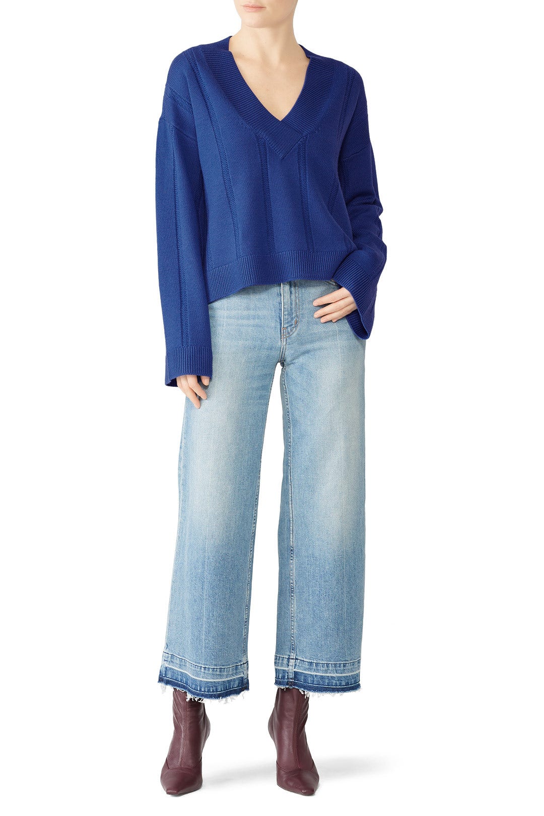 Military Blue V-Neck Pullover by Derek Lam 10 Crosby 0