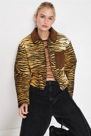Tiger Print Stretch Gabardine Blouson Jacket by Moschino Jeans