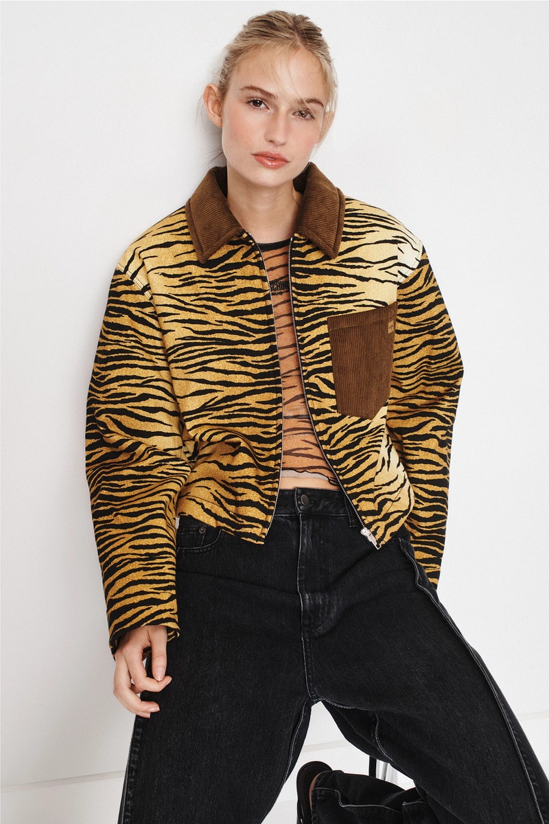 Tiger Print Stretch Gabardine Blouson Jacket by Moschino Jeans - Photo 0