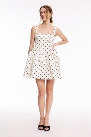 Cream Polka Dot Satin Mini Dress by Self-Portrait