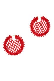 Red Beaded Disc Earrings by Oscar de la Renta