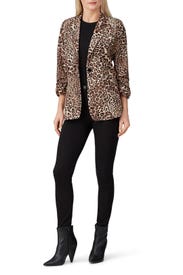 Leopard Ruched Sleeve Blazer by Slate & Willow