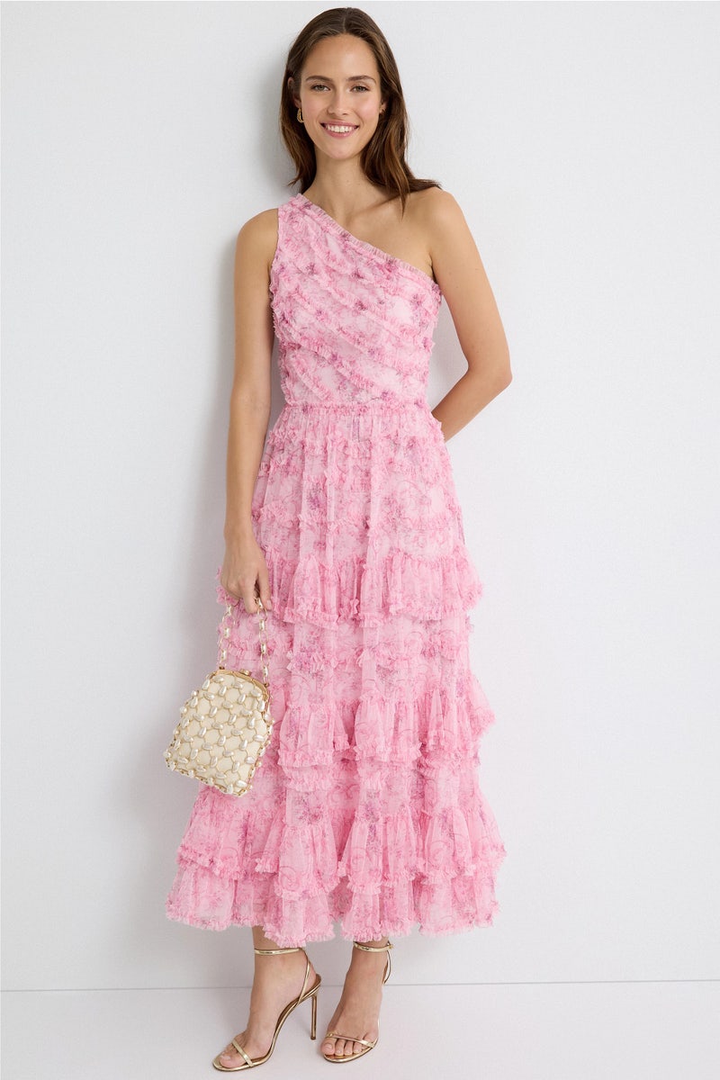 One Shoulder Ruffle Midi Dress by Ieena for Mac Duggal - Photo 0