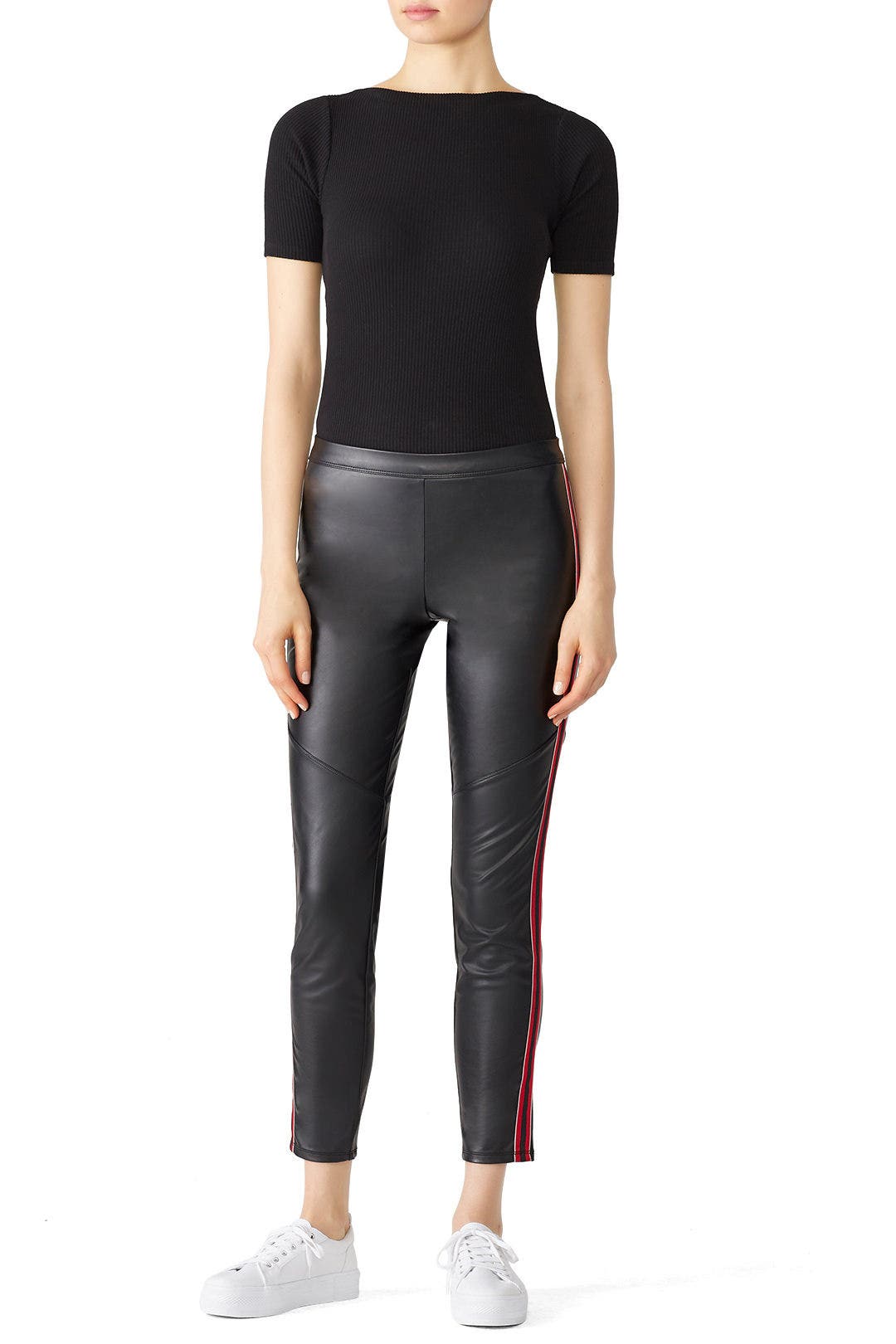 Faux Leather Side Stripe Leggings by Josie Natori Rent the Runway