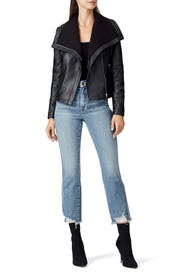 Black Open Front Leather Moto Jacket by Slate & Willow