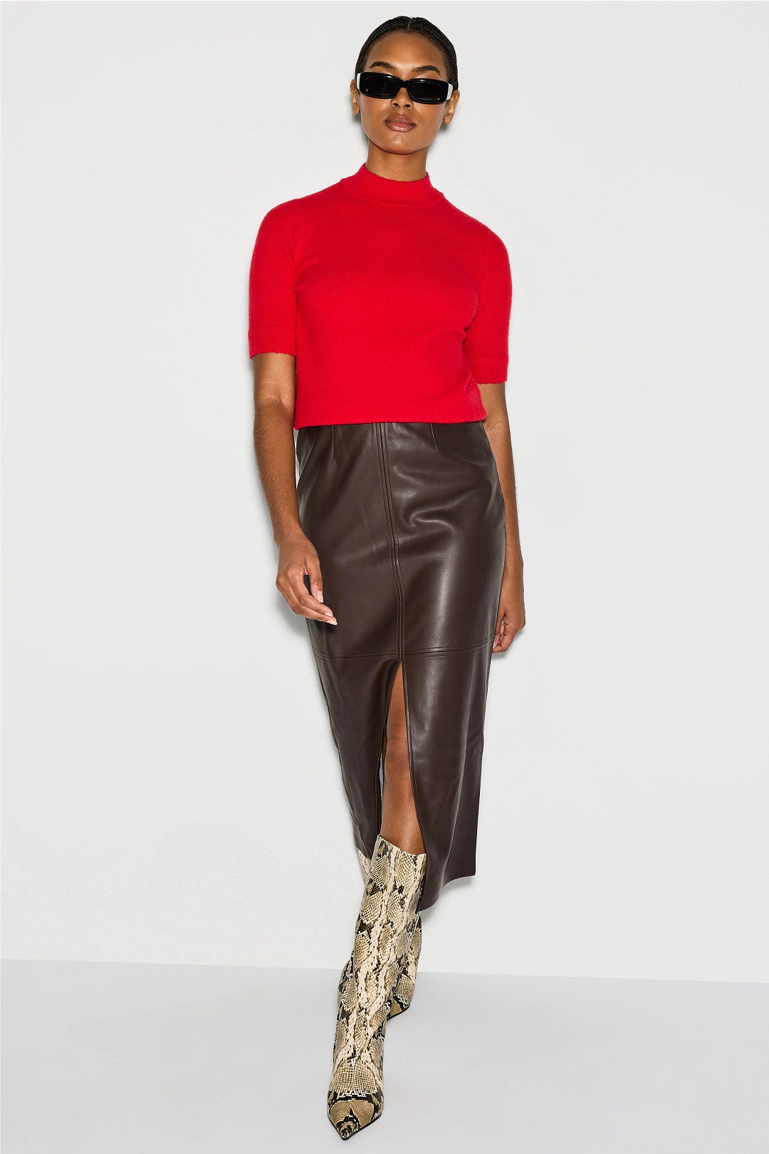 Kaia Faux Leather Midi Skirt by Fifteen Twenty 0