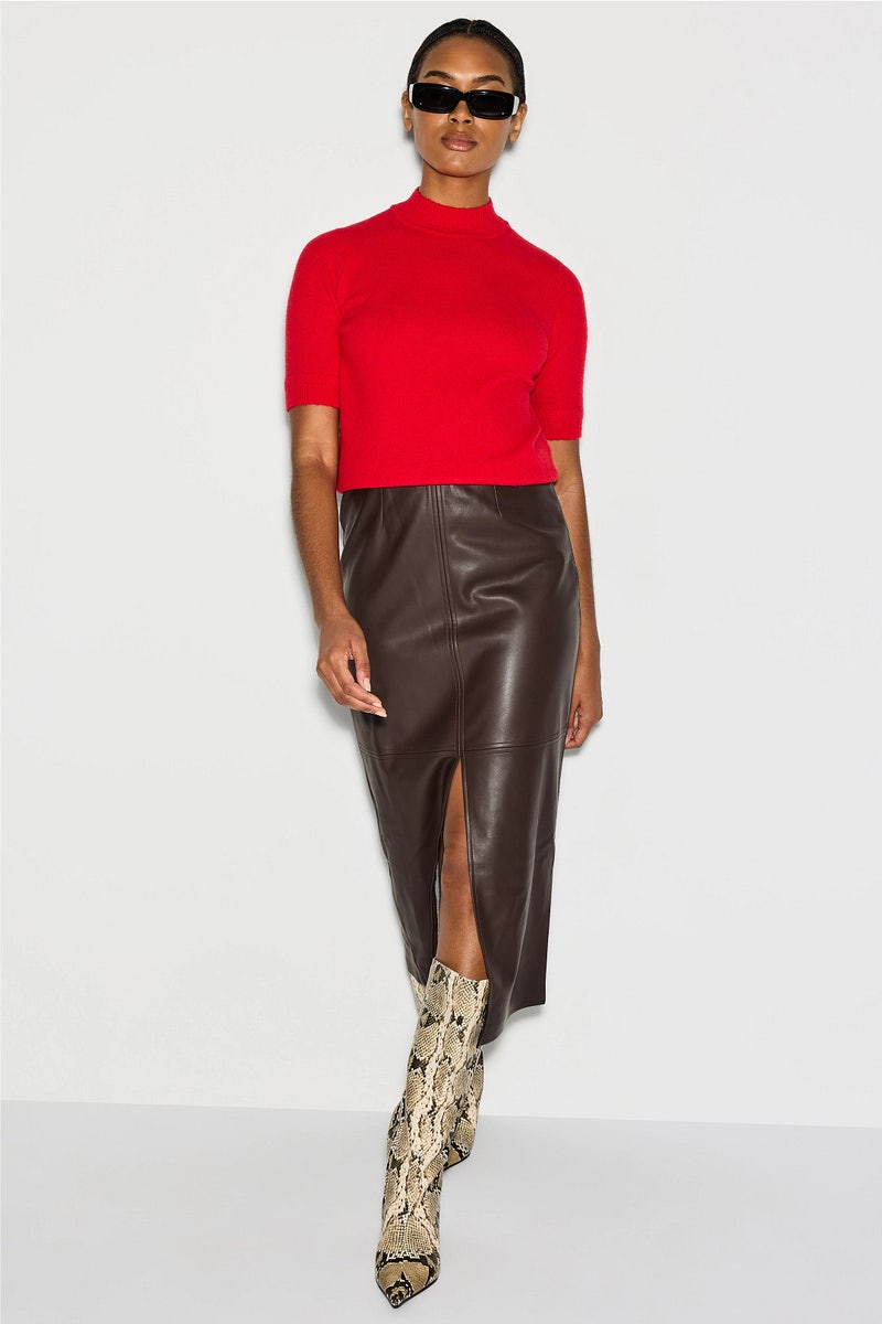 Kaia Faux Leather Midi Skirt by Fifteen Twenty - Photo 0