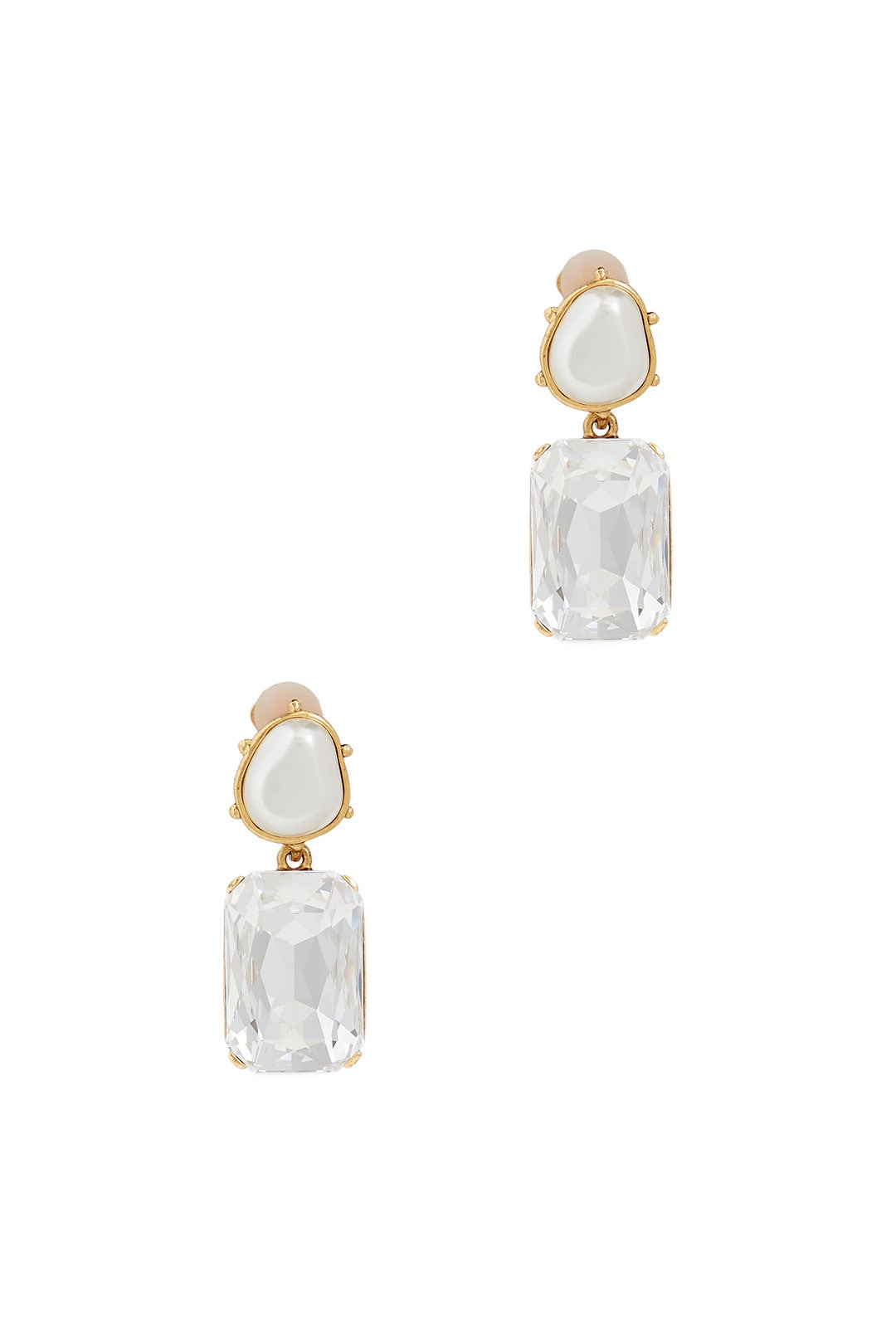 Crystal Octagon Clip Earrings by Oscar de la Renta