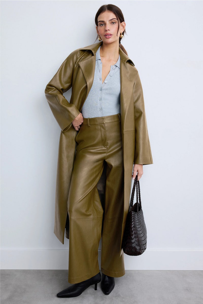 Grommet Belted Faux Leather Trench Coat by Rosetta Getty x RTR - Photo 0