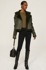 Shearling Cropped Biker Jacket by NVLT
