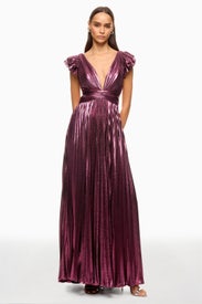 Ruffle Sleeve Metallic Gown by Ieena for Mac Duggal