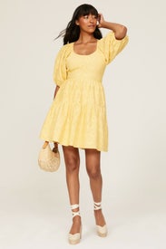 Yellow Scoop Neck Mini Dress by Louna