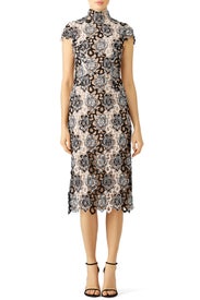 Black and White Floral Lace Dress by ML Monique Lhuillier