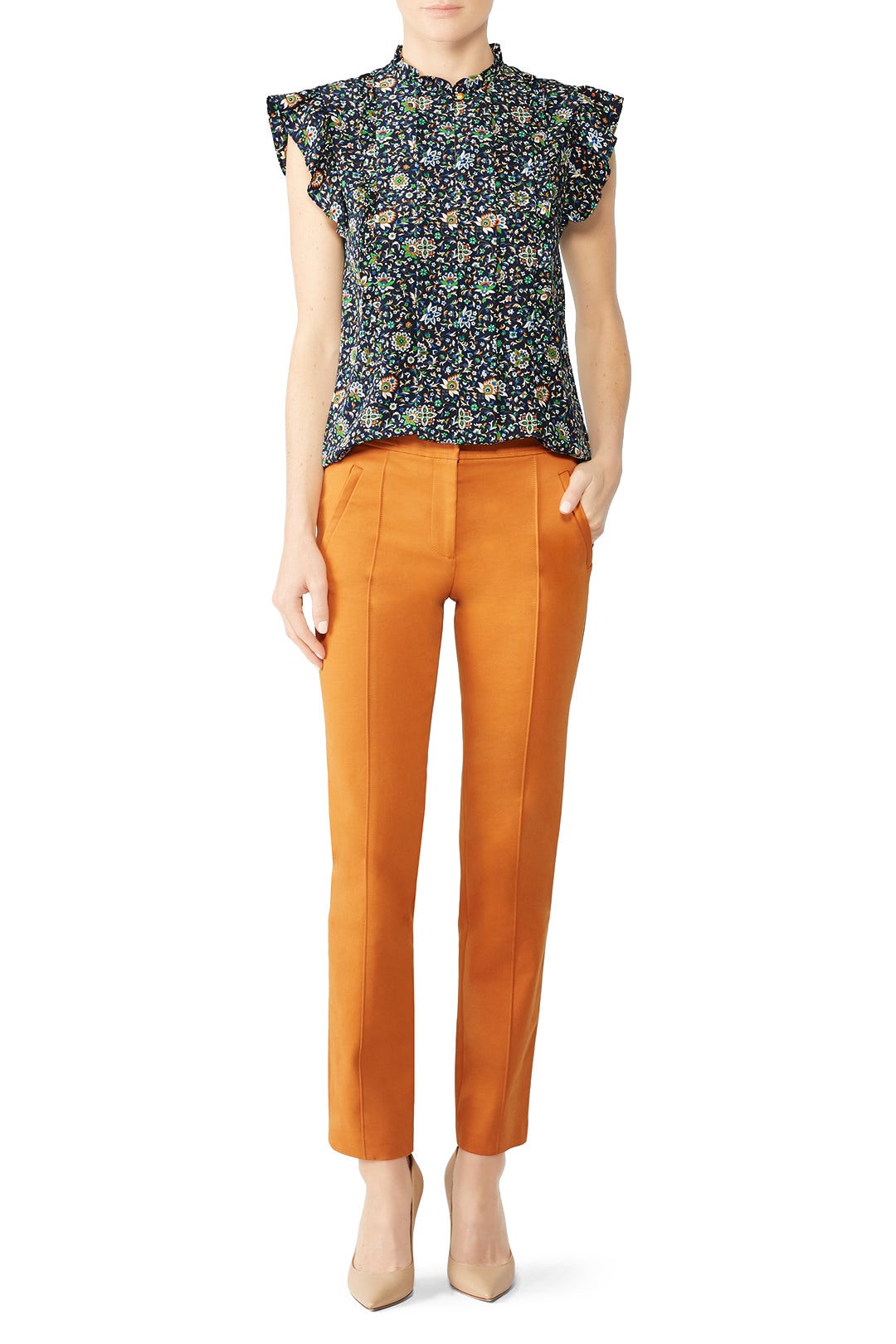 Printed Ruffle Shell Top by Tory Burch 0