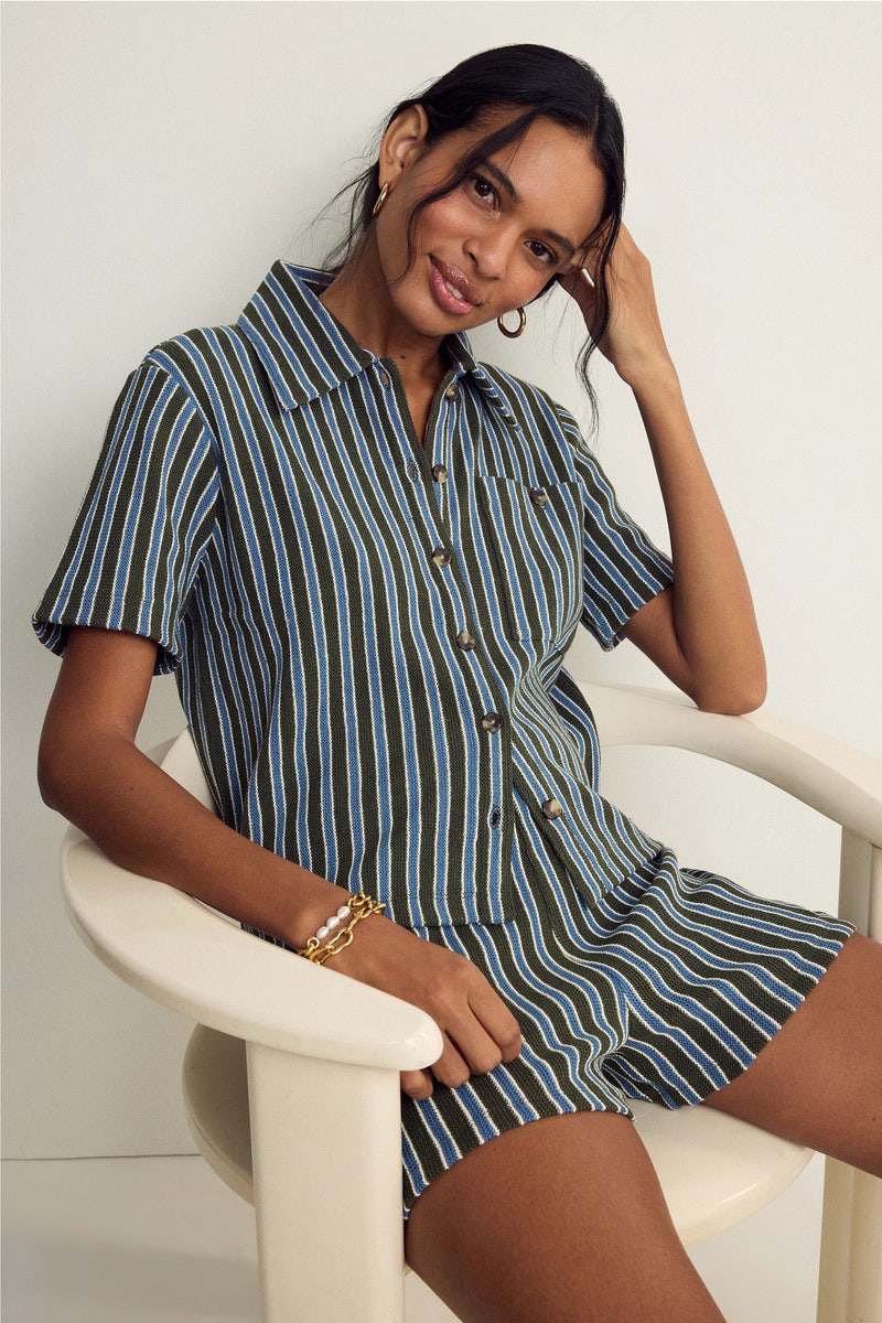 Kyan Striped Button Down Shirt by Veronica Beard - Photo 0