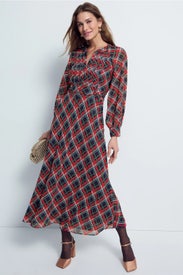 Tie Neck Puff Sleeve Midi Dress by Rixo x RTR