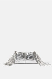 Silver Clutch With Fringe by Maje