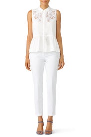 White Medallion Lace Poplin Top by Rebecca Taylor NYC