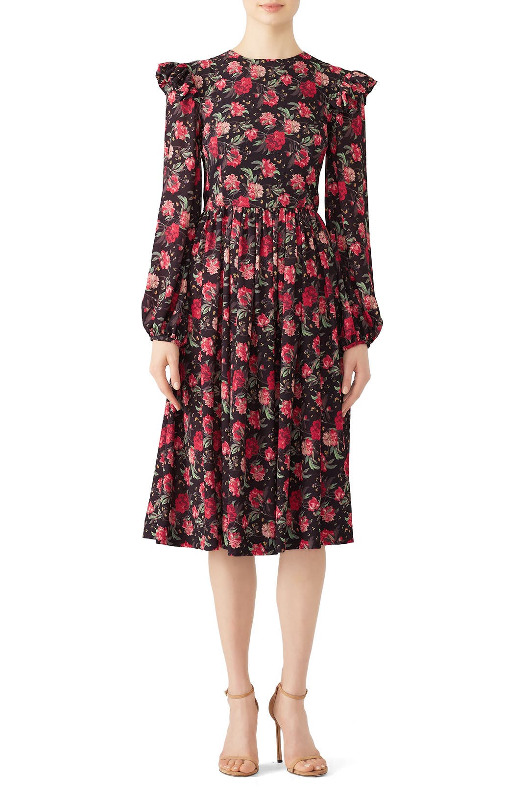 【美品】MSGM Black Floral Ruffled Dress Blue Stripped Ruffle Dress by MSGM | Rent the Runway