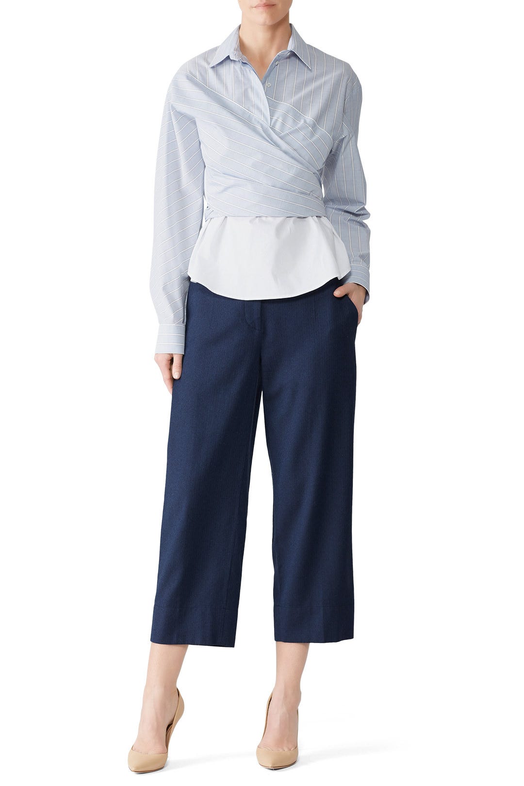 Wrap Front Stripe Blouse by Cedric Charlier 0