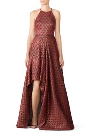 Ruby Gold Halter Gown by Badgley Mischka