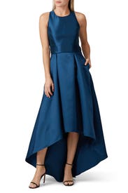 Teal Cross Back High Low Gown by Hutch