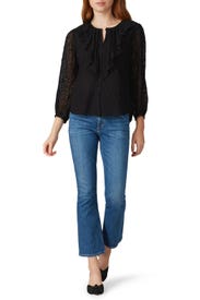 Black Ribbon Embroidered Top by Rebecca Taylor NYC