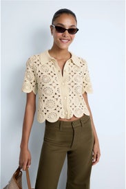 Crochet Short Sleeve Button Up by CeCe