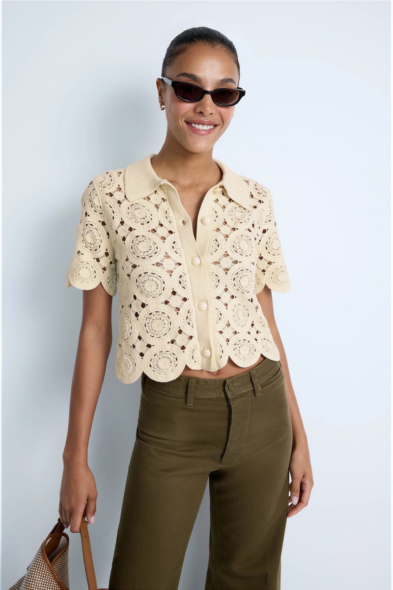 Crochet Short Sleeve Button Up by CeCe - Photo 0