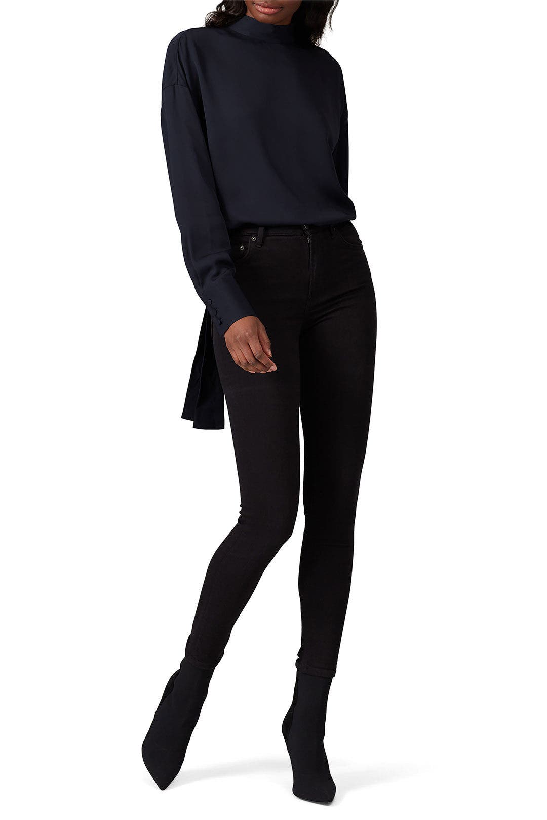 Navy Mock Neck Blouse by Jason Wu 0