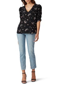 Black Shirred Sleeve Blouse by B Collection by Bobeau