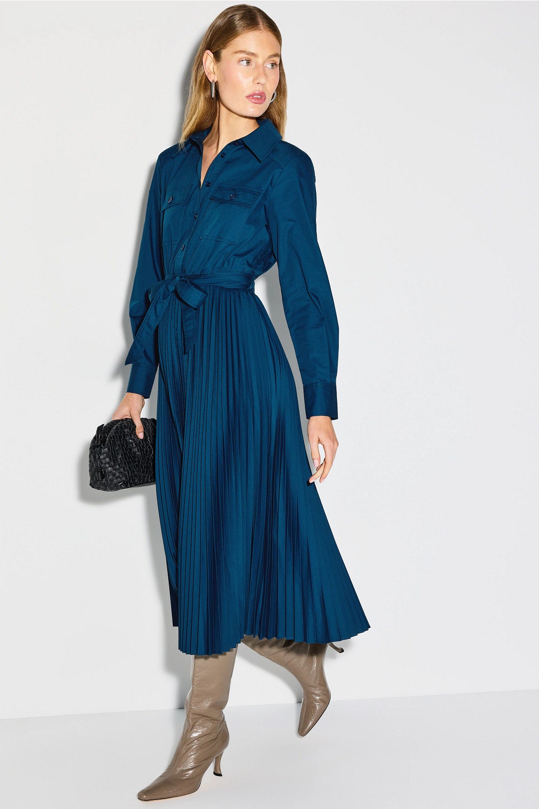 Blue Pleated Midi Shirt Dress by Derek Lam 10 Crosby x RTR 0