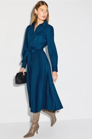 Blue Pleated Midi Shirt Dress by Derek Lam 10 Crosby x RTR