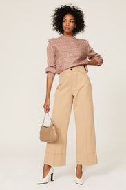 Cable Knit Shoulder Pad Sweater by 525 America