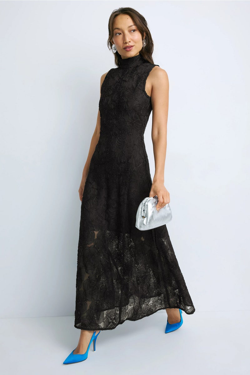 Black Flower Mesh Maxi Dress by ROTATE Birger Christensen - Photo 0