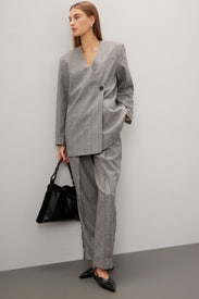 Grey Herringbone Suiting Blazer by GANNI