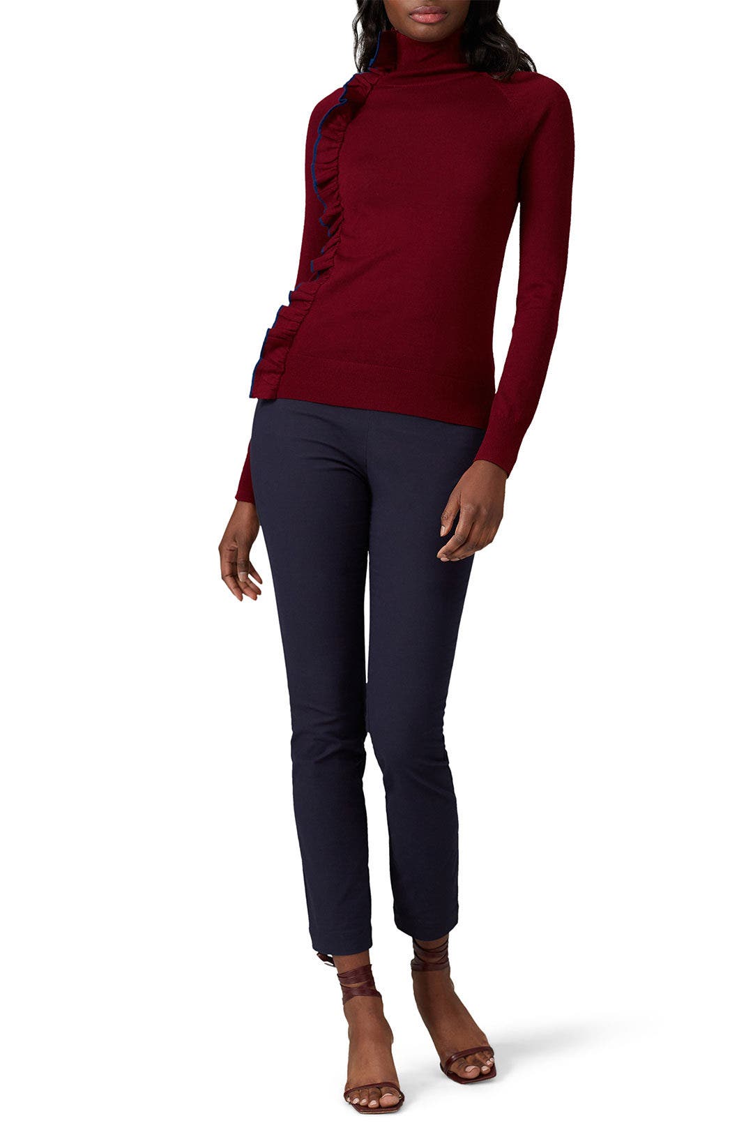 Red Ruffle Turtleneck by Victoria Victoria Beckham 0