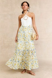 Mixed Media Printed Midi Dress by Layered with Love