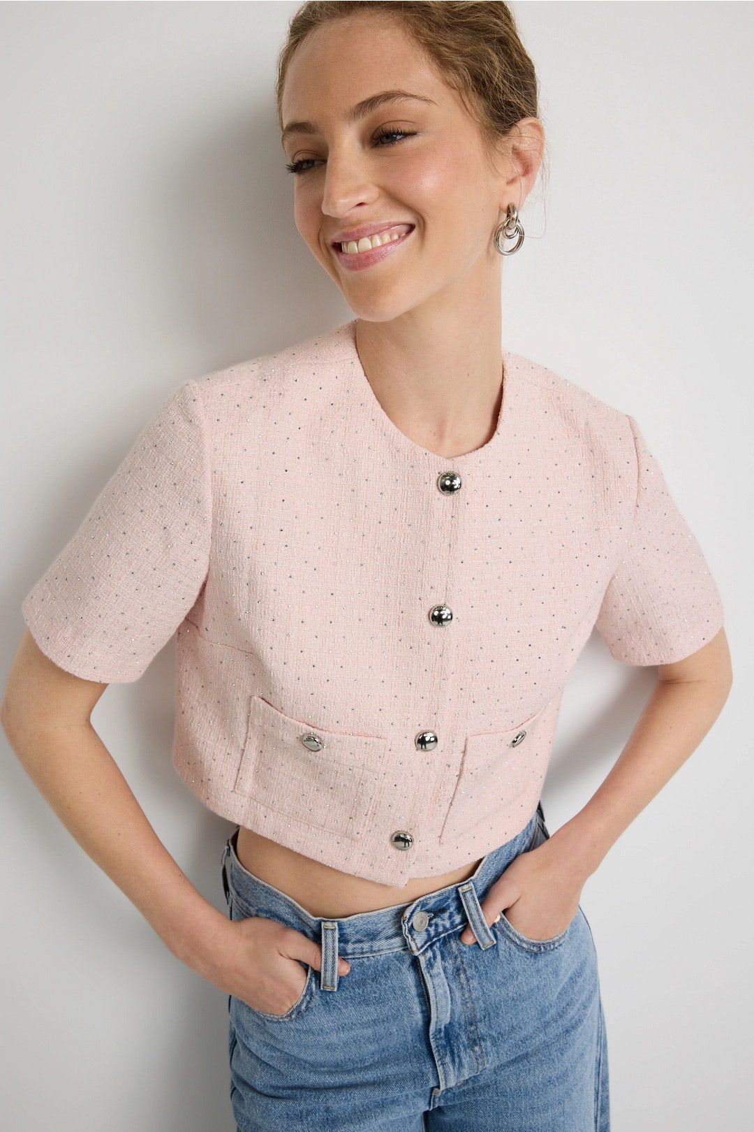 Short Sleeve Collarless Jacket by Maje 0