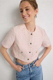 Short Sleeve Collarless Jacket by Maje