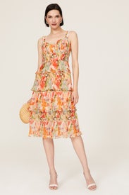Orange Floral Midi Dress by Marchesa Notte