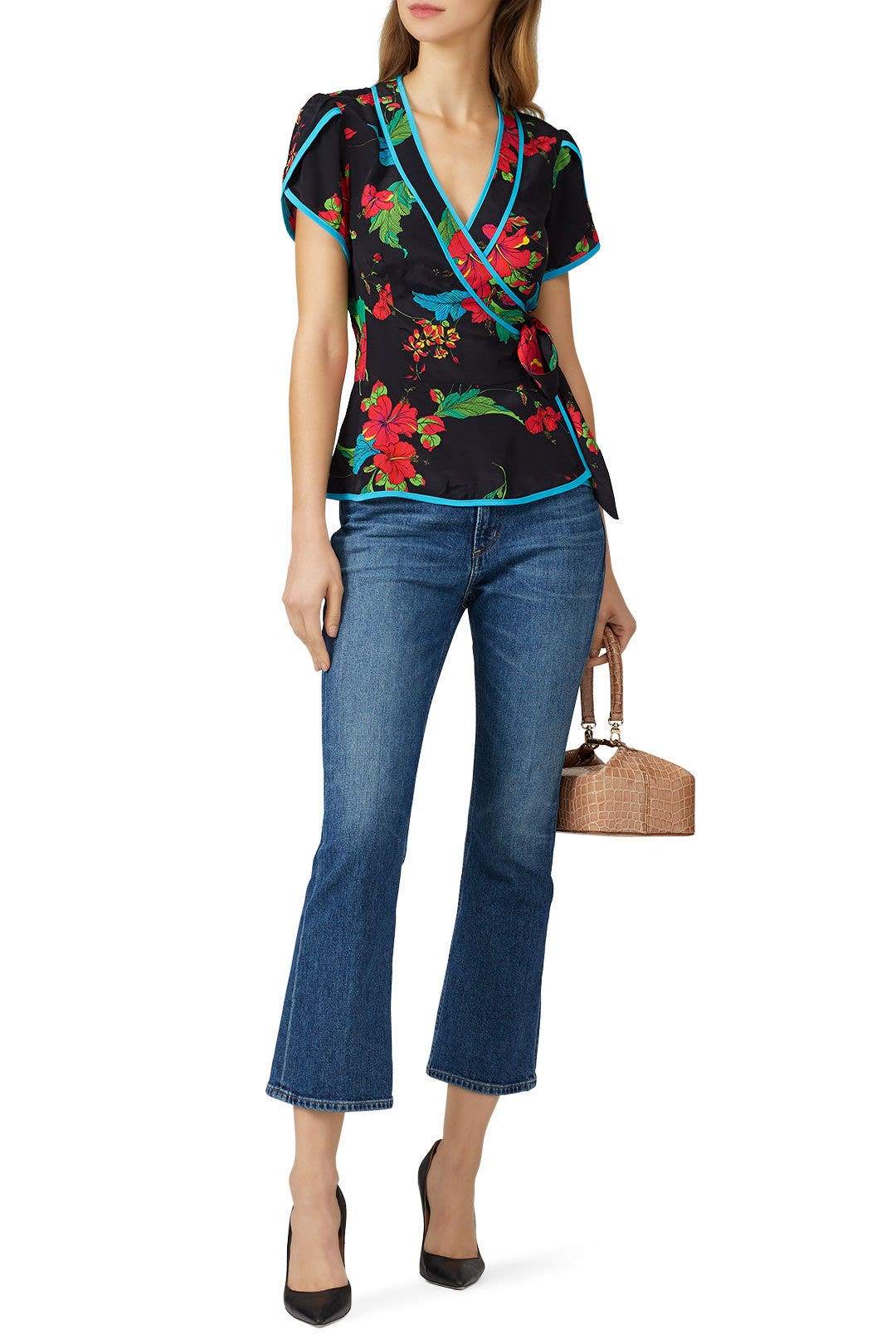 Black Floral Wrap Top by Nanette Lepore 0