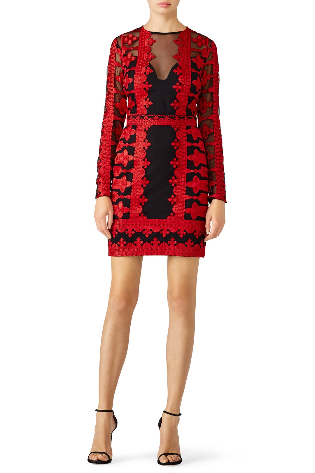 Red Embroidered Mesh Sheath by Nicole Miller 0