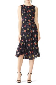 Black Floral Ruched Dress by Fuzzi