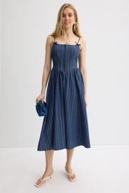 Strap Bow Detail Denim Midi Dress by Moon River